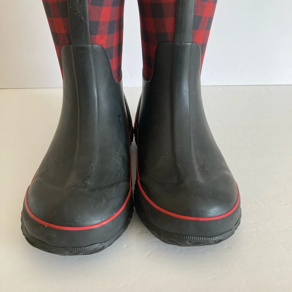 Bogs Kids Black and Red Plaid Waterproof Rain Boots Youth Size 4